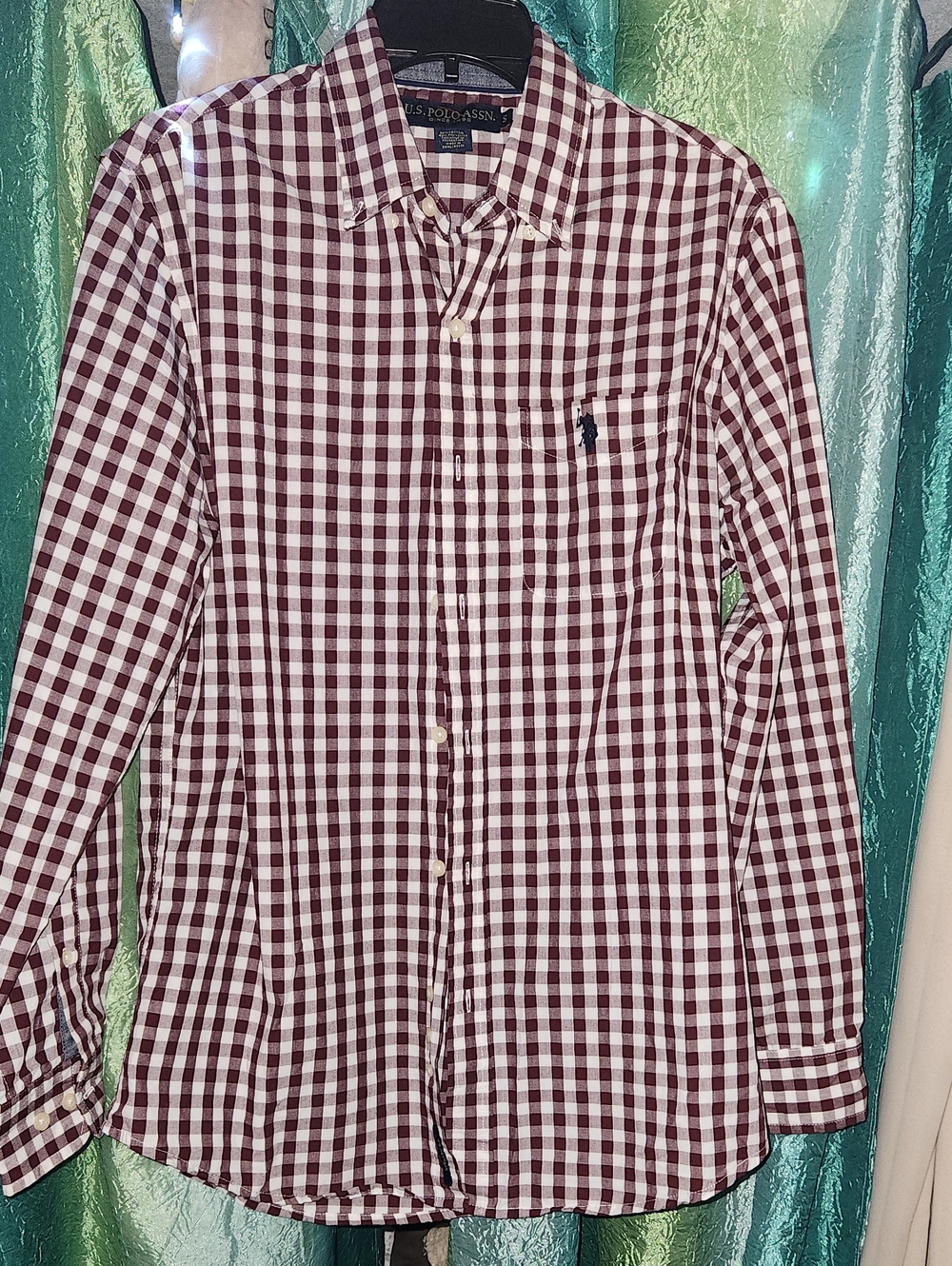 U.S. Polo Assn. Men’s Burgundy and White Gingham Button-Down Shirt